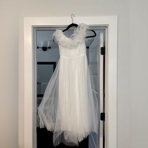 May Rose Off-Shoulder Tulle Midi Dress Off White